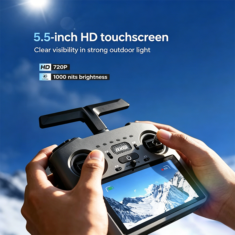 AX12 Android RC Transmitter – 64‑Bit Octa‑Core Controller with 4GB RAM, 64GB Storage, 5.5″ HD Touchscreen, Built‑in ExpressLRS, X5 Hall Gimbals & 10000mAh Battery – Premium Upgrade from Radiomaster Pocket / Radiomaster Boxer