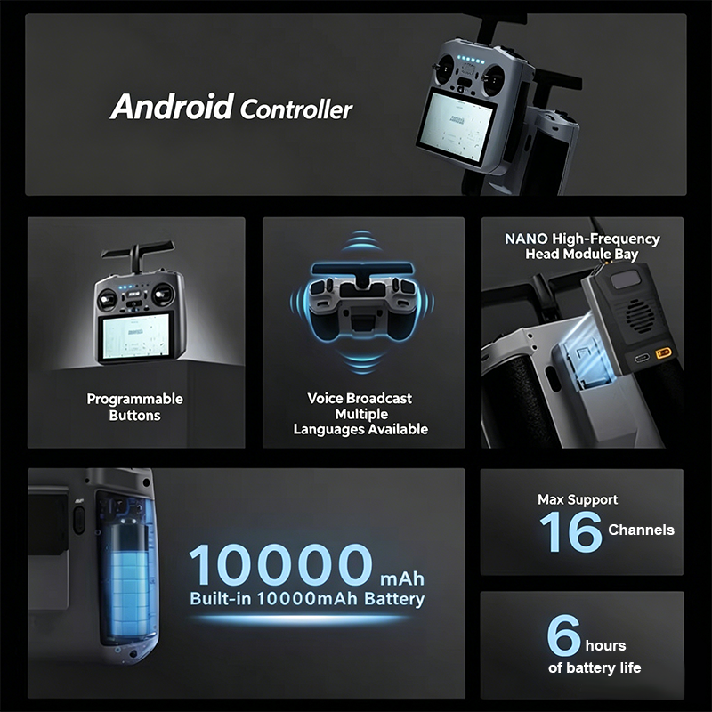 AX12 Android RC Transmitter – 64‑Bit Octa‑Core Controller with 4GB RAM, 64GB Storage, 5.5″ HD Touchscreen, Built‑in ExpressLRS, X5 Hall Gimbals & 10000mAh Battery – Premium Upgrade from Radiomaster Pocket / Radiomaster Boxer
