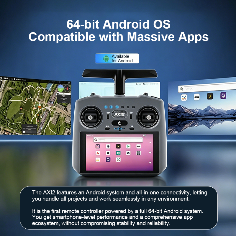 AX12 Android RC Transmitter – 64‑Bit Octa‑Core Controller with 4GB RAM, 64GB Storage, 5.5″ HD Touchscreen, Built‑in ExpressLRS, X5 Hall Gimbals & 10000mAh Battery – Premium Upgrade from Radiomaster Pocket / Radiomaster Boxer