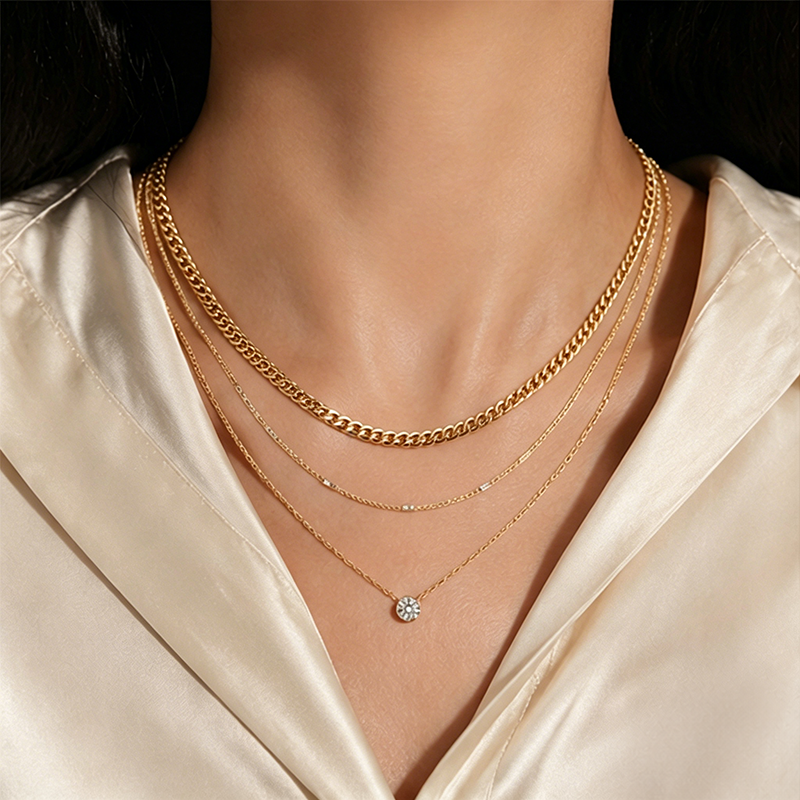 Women's Fashionable Blade Chain Necklace – Multi-Layered Cross Clavicle Chain With Diamond and Zircon Stones