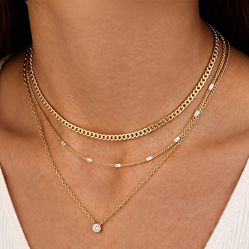 Women's Fashionable Blade Chain Necklace – Multi-Layered Cross Clavicle Chain With Diamond and Zircon Stones