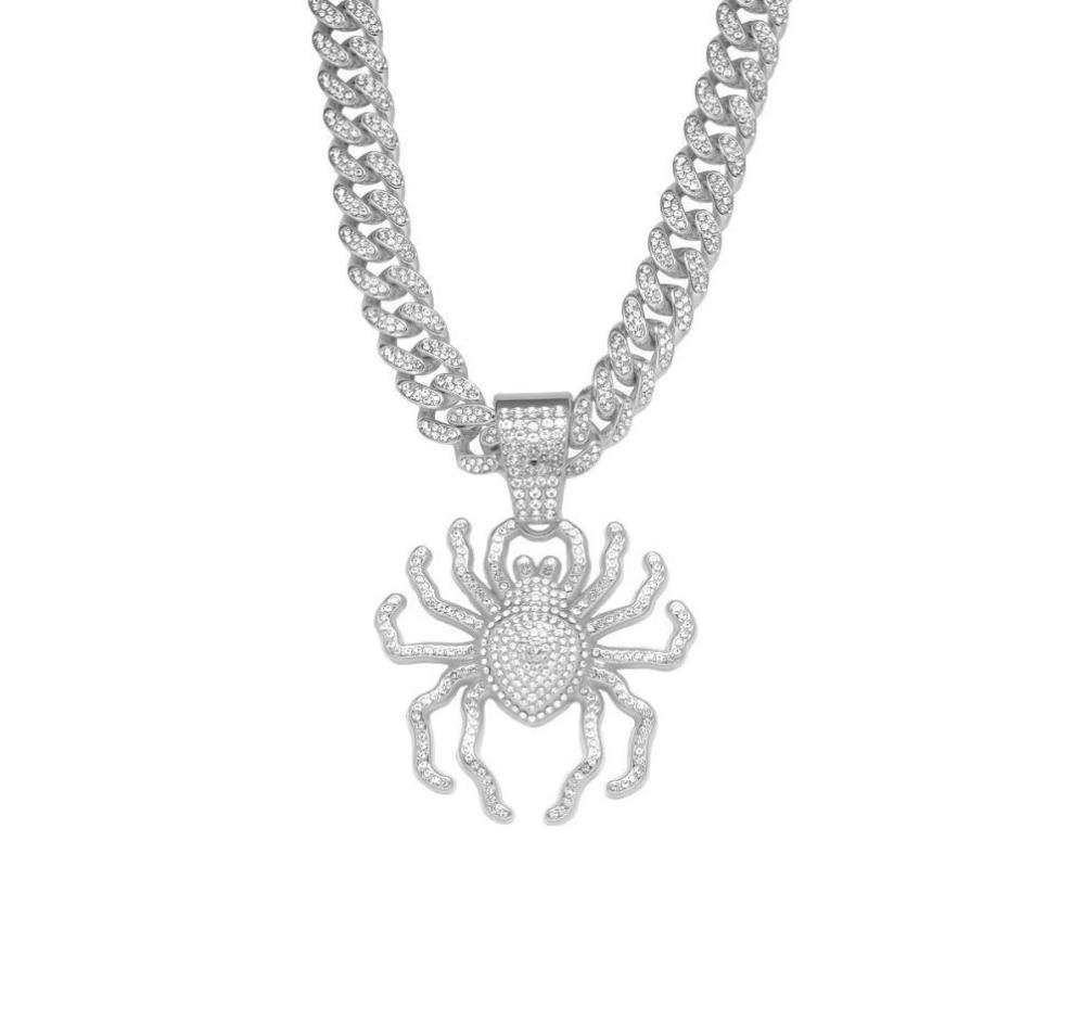 Punk Trend tridimensionale Big Spider ciondolo collana Hip Hop Street Dance Diamond Cuban Chain Accessori da uomo