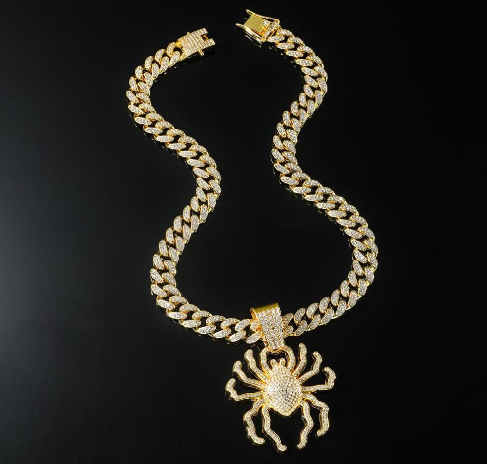 Punk Trend tridimensionale Big Spider ciondolo collana Hip Hop Street Dance Diamond Cuban Chain Accessori da uomo
