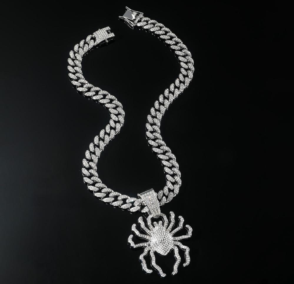 Punk Trend tridimensionale Big Spider ciondolo collana Hip Hop Street Dance Diamond Cuban Chain Accessori da uomo