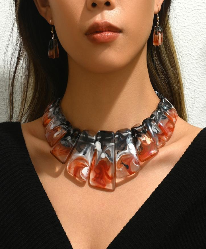 Moda vintage personalità esagerata resina unica turchese clavicola catena orecchini set squisito
