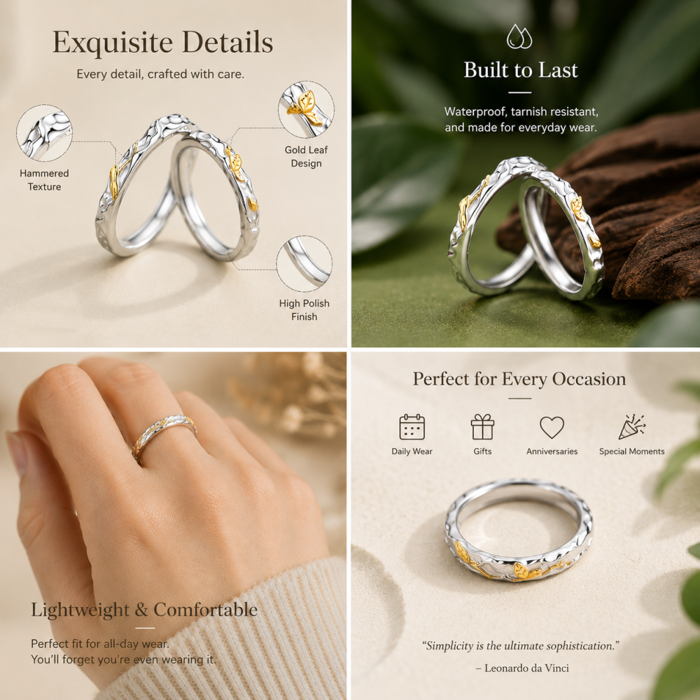 Whisper Leaf Couple Ring