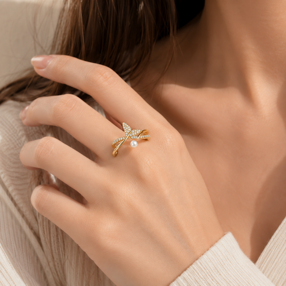 Butterfly Pearl Open Ring