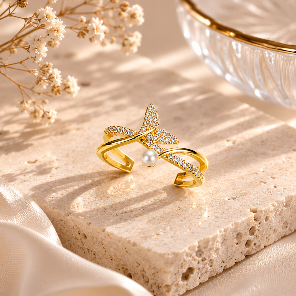 Butterfly Pearl Open Ring