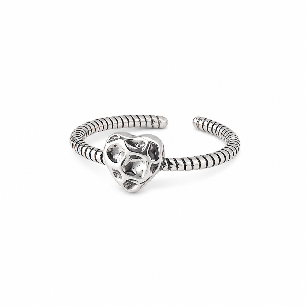 Silver Heart Open Ring Adjustable Minimalist Women Ring