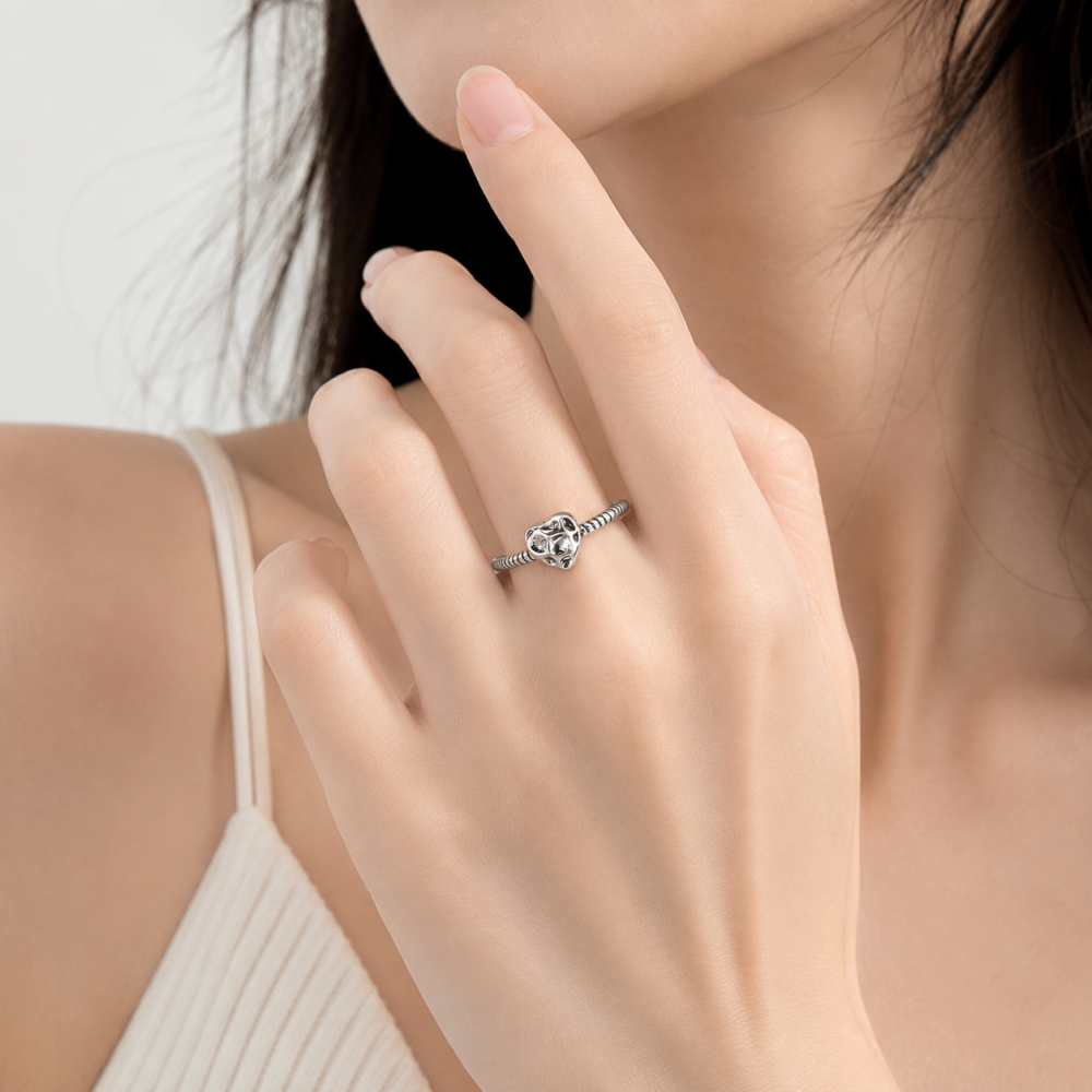 Silver Heart Open Ring Adjustable Minimalist Women Ring