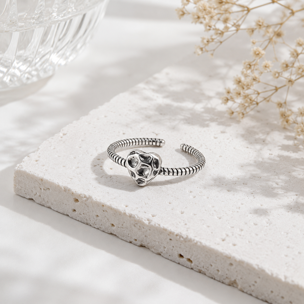 Silver Heart Open Ring Adjustable Minimalist Women Ring