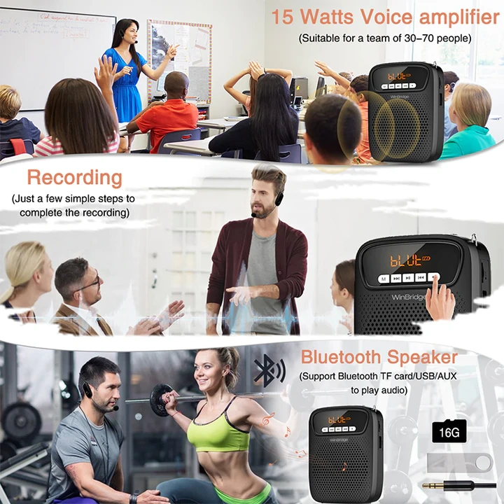 S278 UHF Wireless Voice Amplifier – 15W Portable PA System with Bluetooth 5.0 & Recording | WinBridge