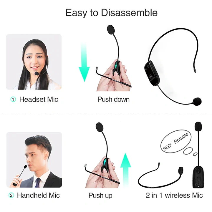 U8 UHF Wireless Headset Microphone – 2-in-1 Headset & Handheld Mic for WinBridge UHF Voice Amplifiers | WinBridge