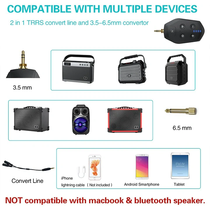 U7 UHF Wireless Microphone System – 3-in-1 Lapel, Headset & Stand Mic with 100ft Range | WinBridge