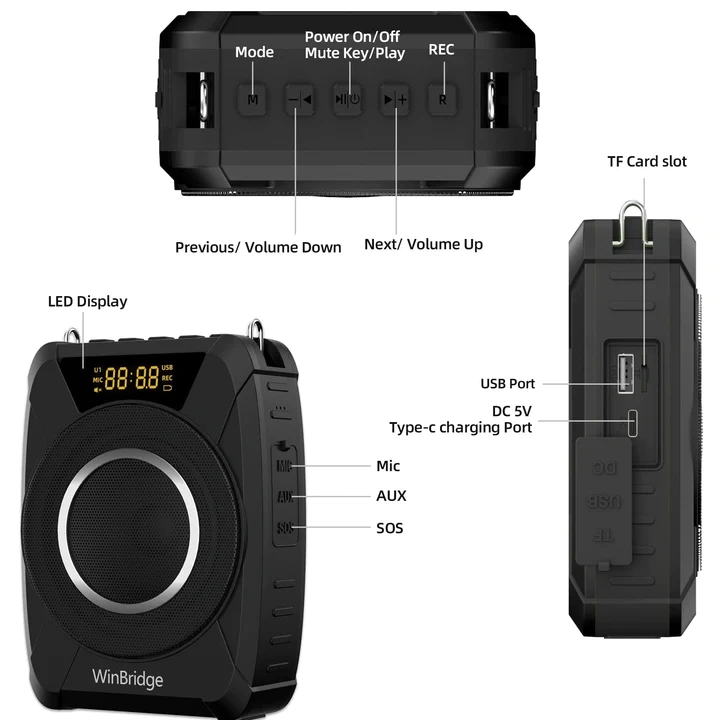 M801 20W UHF Wireless Voice Amplifier – IPX6 Waterproof Portable PA System with Headset Mic | WinBridge