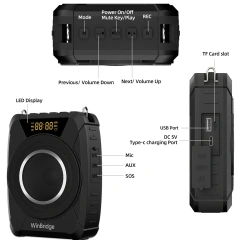 M801 20W UHF Wireless Voice Amplifier – IPX6 Waterproof Portable PA System with Headset Mic | WinBridge