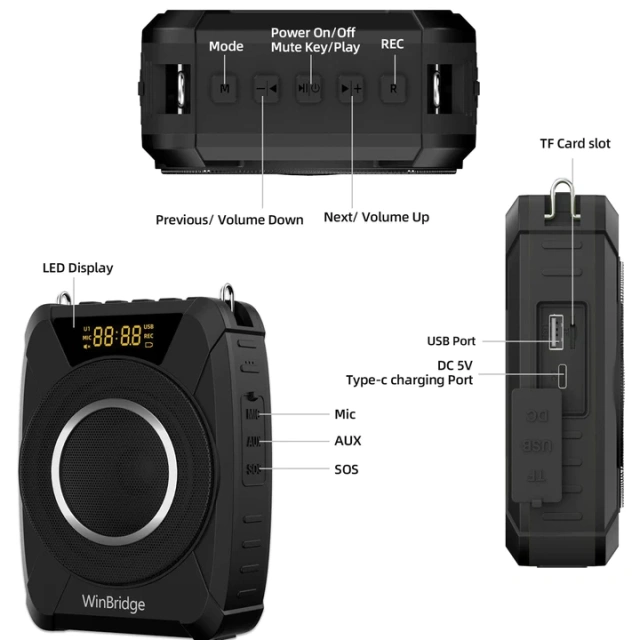 M801 20W UHF Wireless Voice Amplifier – IPX6 Waterproof Portable PA System with Headset Mic | WinBridge