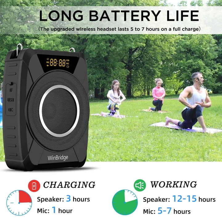 M801 20W UHF Wireless Voice Amplifier – IPX6 Waterproof Portable PA System with Headset Mic | WinBridge