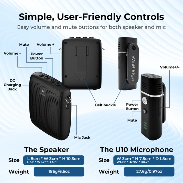 WB006 15W Portable Voice Amplifier with Wireless Lavalier Microphone | WinBridge