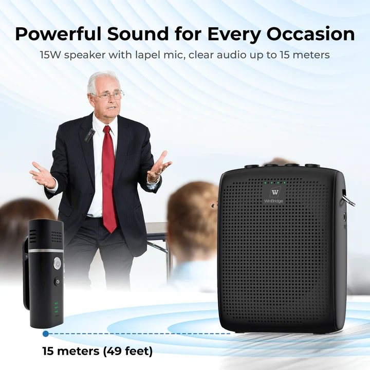 WB006 15W Portable Voice Amplifier with Wireless Lavalier Microphone | WinBridge