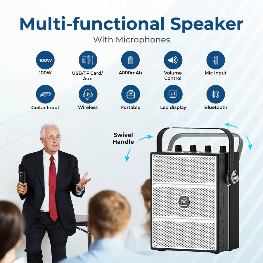 S99 100W Portable PA System with Dual Wireless Handheld Microphones | WinBridge