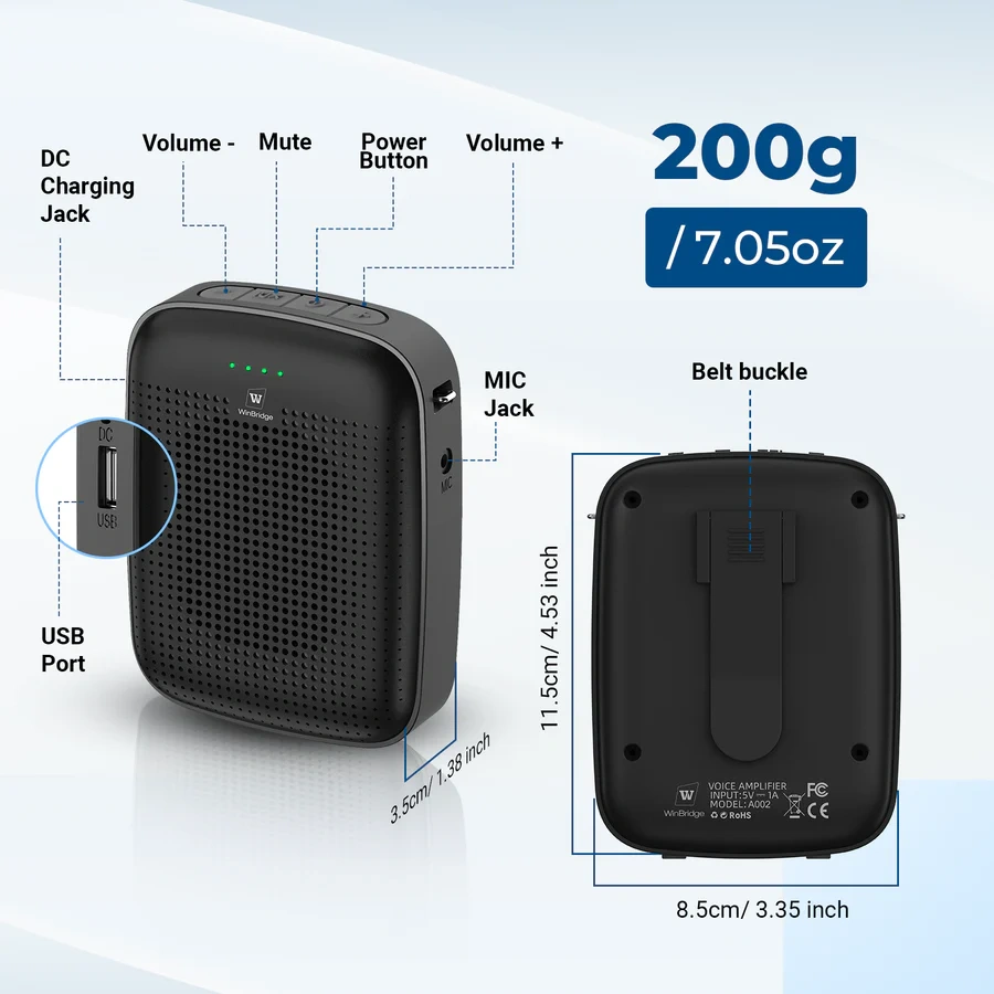 A002 15W Bluetooth Voice Amplifier with Wireless Headset Microphone | WinBridge