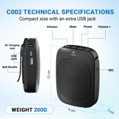 C002 15W Bluetooth Voice Amplifier with Wireless Headset Microphone | WinBridge