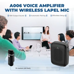 A006 15W Bluetooth Voice Amplifier with Wireless Lavalier Microphone | WinBridge