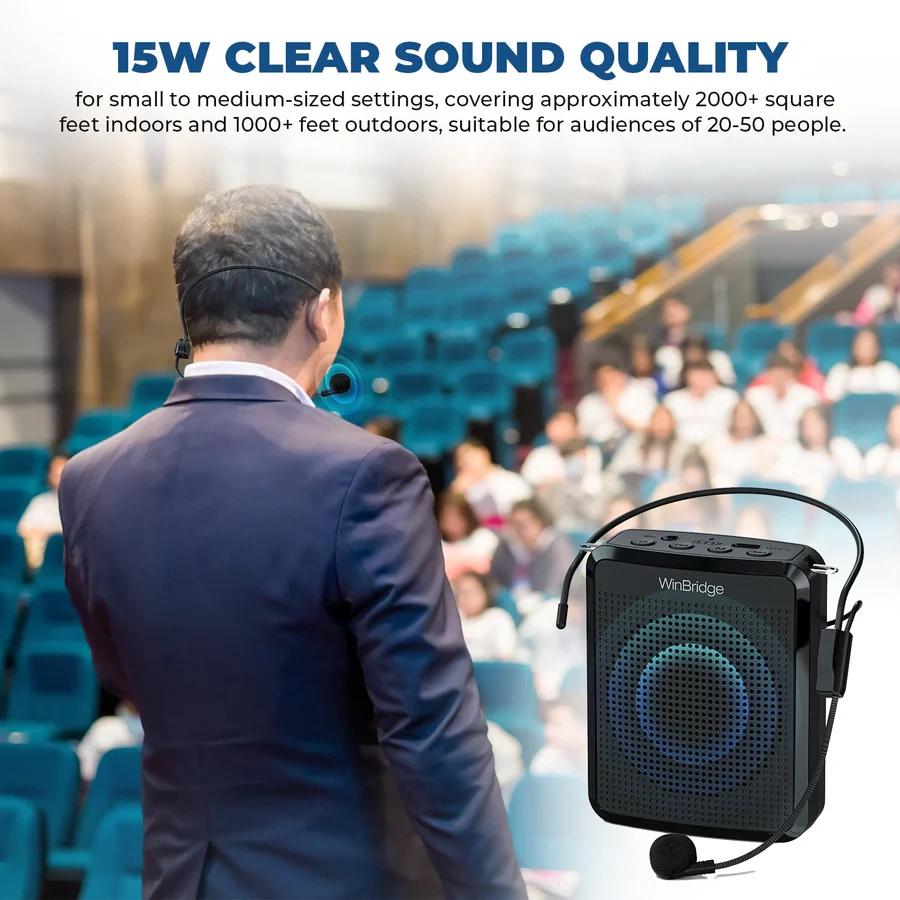 WB008 15W Bluetooth Voice Amplifier with Wired Headset Microphone | WinBridge