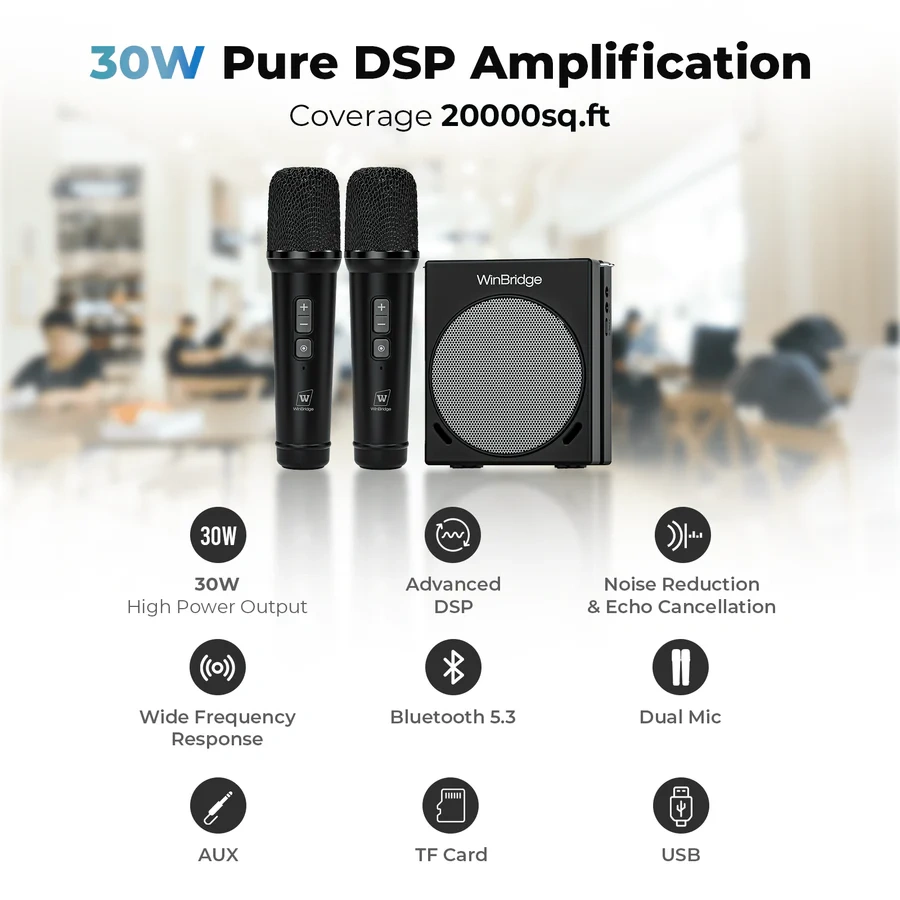 S90 30W Dual Mic Portable PA System – Wireless Voice Amplifier & Bluetooth Speaker | WinBridge