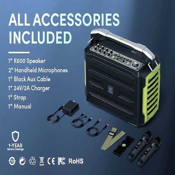 K600 200W Portable Bluetooth Party Speaker with Dual Wireless Microphones – Professional PA & Karaoke System for Events, Outdoor & Home | WinBridge
