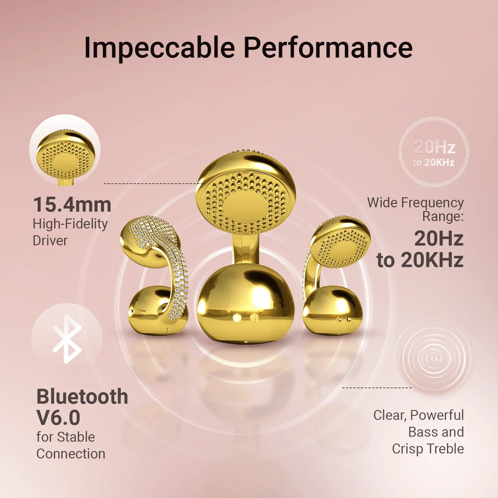 LUX04 Bluetooth 6.0 Jewelry Style Clip On Open Ear Wireless Earbuds for Women with Comfortable Fit for Daily Use Travel and Gifts | WinBridge