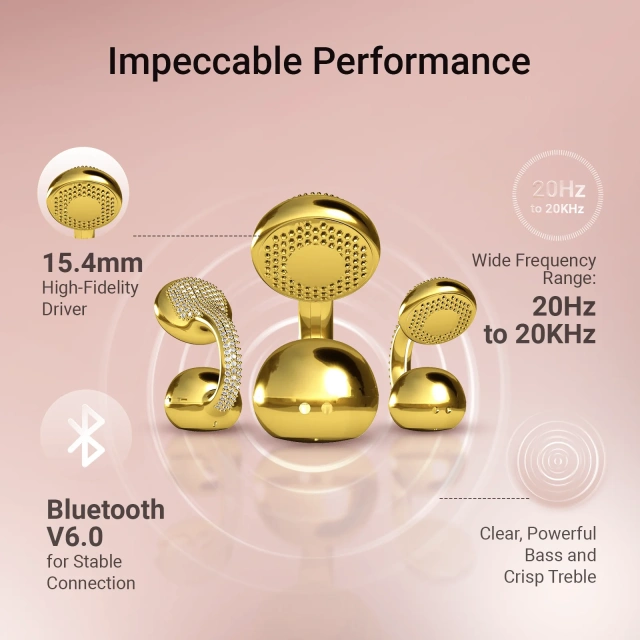 LUX04 Bluetooth 6.0 Jewelry Style Clip On Open Ear Wireless Earbuds for Women with Comfortable Fit for Daily Use Travel and Gifts | WinBridge