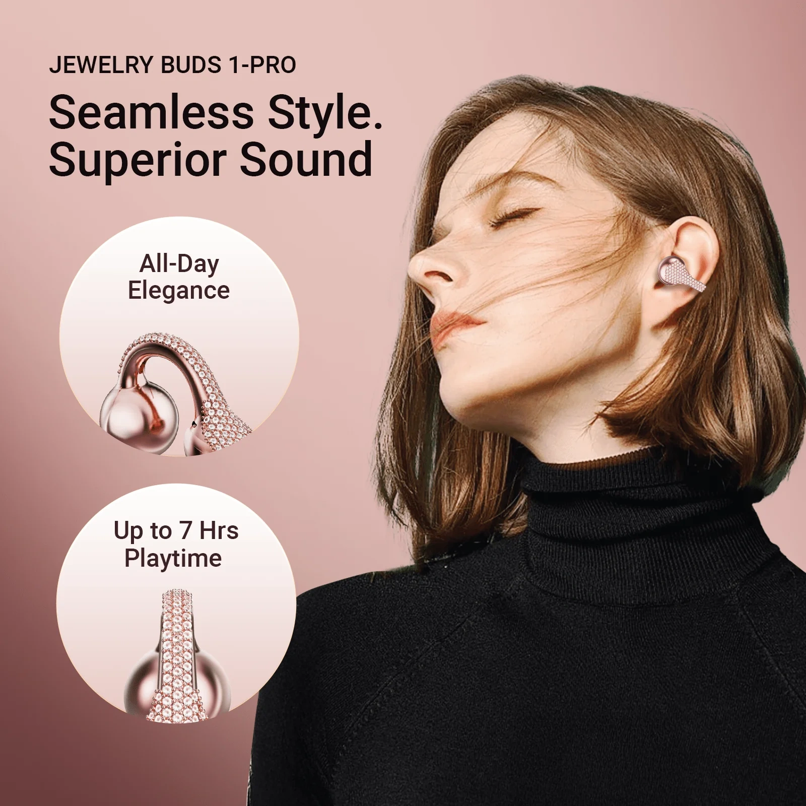 LUX04 Bluetooth 6.0 Jewelry Style Clip On Open Ear Wireless Earbuds for Women with Comfortable Fit for Daily Use Travel and Gifts | WinBridge