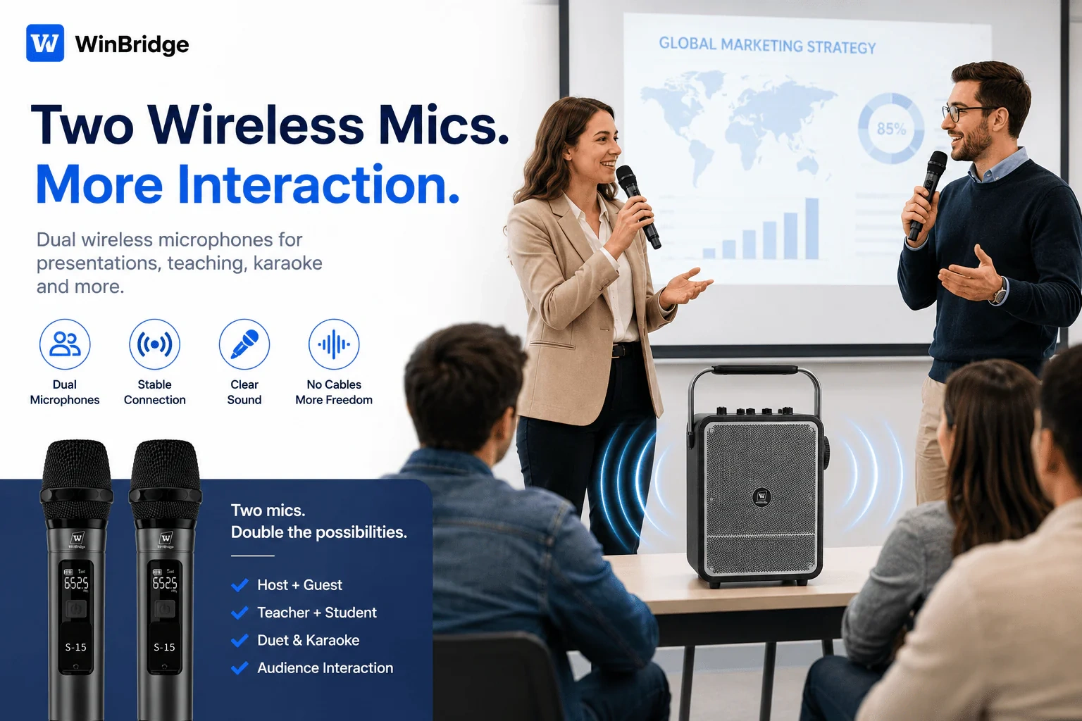 S25 Wireless Handheld Microphones for S200 / K400 PA Speaker Systems | WinBridge