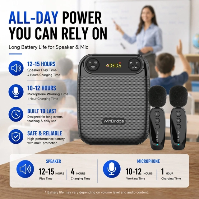WB004 Wireless Voice Amplifier with 2 Wireless Lapel Microphones | WinBridge