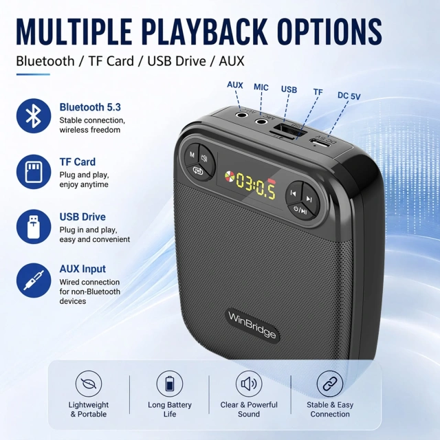 WB004 Wireless Voice Amplifier with 2 Wireless Lapel Microphones | WinBridge