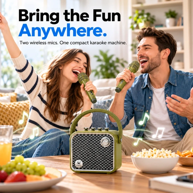 L20 VoiceBeat™ 20W Mini Karaoke Machine with 2 Wireless Microphones and Bluetooth Speaker | WinBridge