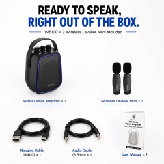 WB100 VoiceFree™ 36W Portable PA System with 2 Wireless Lavalier Microphones | WinBridge