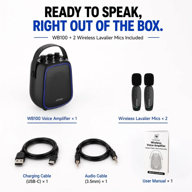 WB100 VoiceFree™ 36W Portable PA System with 2 Wireless Lavalier Microphones | WinBridge