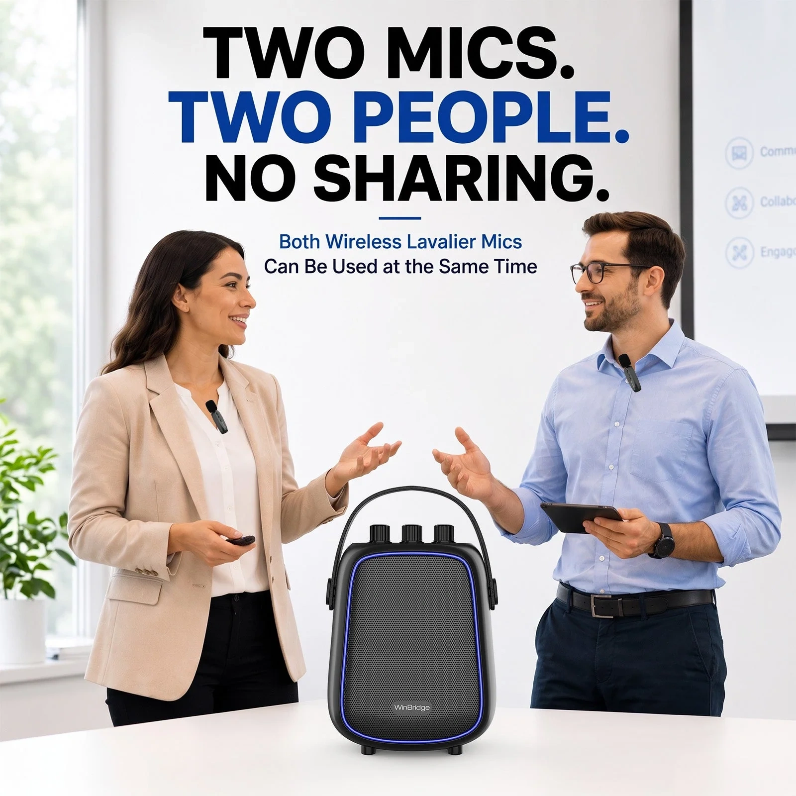 WB100 VoiceFree™ 36W Portable PA System with 2 Wireless Lavalier Microphones | WinBridge