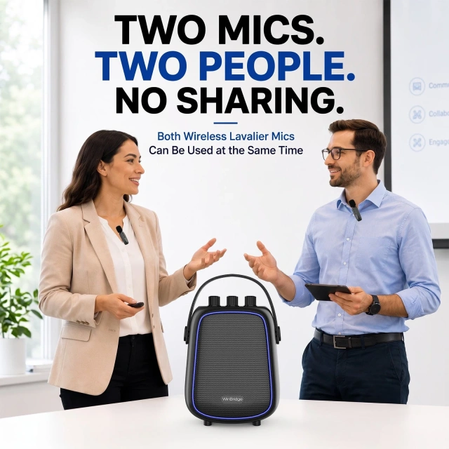 WB100 VoiceFree™ 36W Portable PA System with 2 Wireless Lavalier Microphones | WinBridge