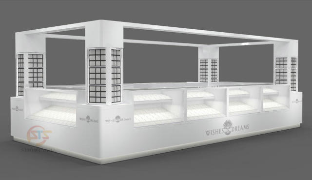 Custom White Mall Jewelry Kiosk | Modern Grid Design Corner Jewelry Display Counter For Shopping Center Retail,Bestyledisplay,Custom White Mall Jewelry Kiosk | Modern Grid Design Corner Jewelry Display Counter For Shopping Center Retail