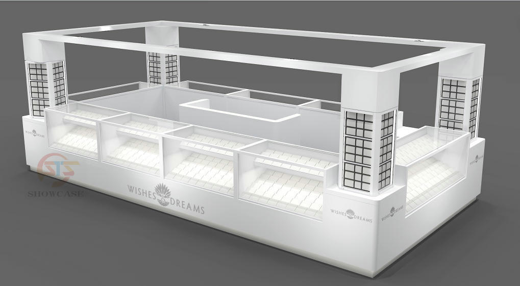 Custom White Mall Jewelry Kiosk | Modern Grid Design Corner Jewelry Display Counter For Shopping Center Retail,Bestyledisplay,Custom White Mall Jewelry Kiosk | Modern Grid Design Corner Jewelry Display Counter For Shopping Center Retail