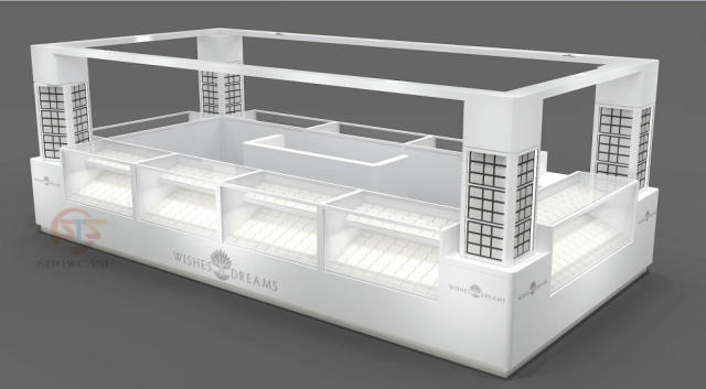 Custom White Mall Jewelry Kiosk | Modern Grid Design Corner Jewelry Display Counter For Shopping Center Retail,Bestyledisplay,Custom White Mall Jewelry Kiosk | Modern Grid Design Corner Jewelry Display Counter For Shopping Center Retail
