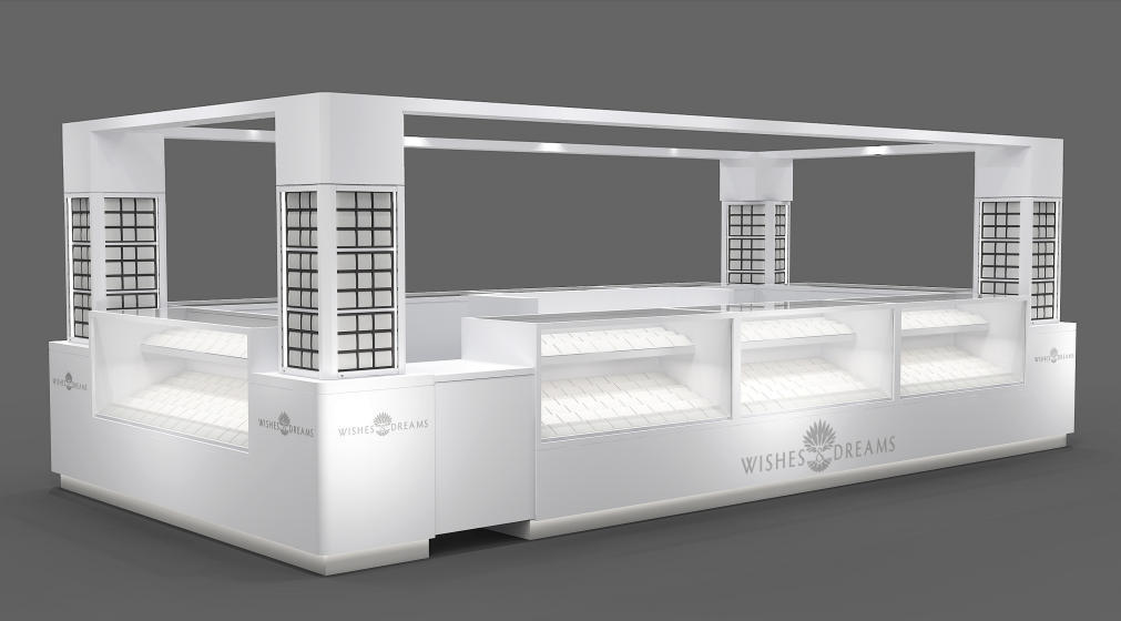 Custom White Mall Jewelry Kiosk | Modern Grid Design Corner Jewelry Display Counter For Shopping Center Retail,Bestyledisplay,Custom White Mall Jewelry Kiosk | Modern Grid Design Corner Jewelry Display Counter For Shopping Center Retail
