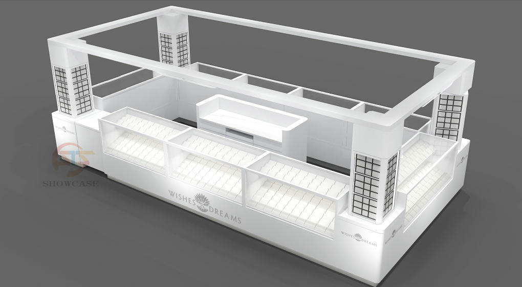 Custom White Mall Jewelry Kiosk | Modern Grid Design Corner Jewelry Display Counter For Shopping Center Retail,Bestyledisplay,Custom White Mall Jewelry Kiosk | Modern Grid Design Corner Jewelry Display Counter For Shopping Center Retail