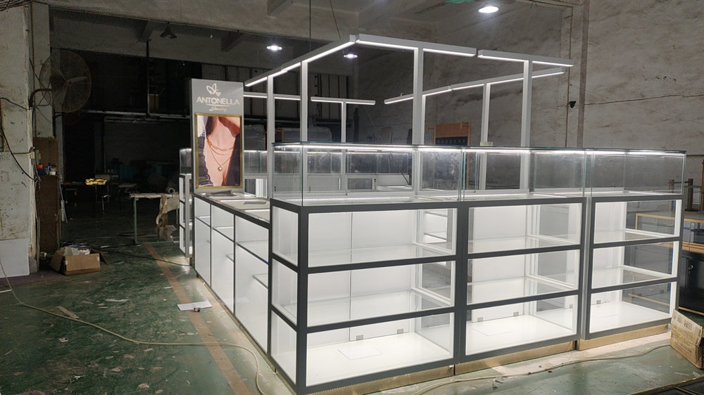 Custom White Wooden Jewelry Kiosk Mall Jewelry Display Showcase with LED Light & Glass Jewellery Cabinet,Bestyledisplay,Custom White Wooden Jewelry Kiosk Mall Jewelry Display Showcase with LED Light & Glass Jewellery Cabinet