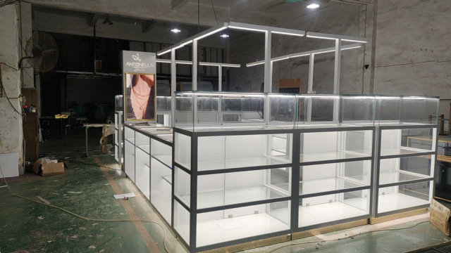 Custom White Wooden Jewelry Kiosk Mall Jewelry Display Showcase with LED Light & Glass Jewellery Cabinet,Bestyledisplay,Custom White Wooden Jewelry Kiosk Mall Jewelry Display Showcase with LED Light & Glass Jewellery Cabinet