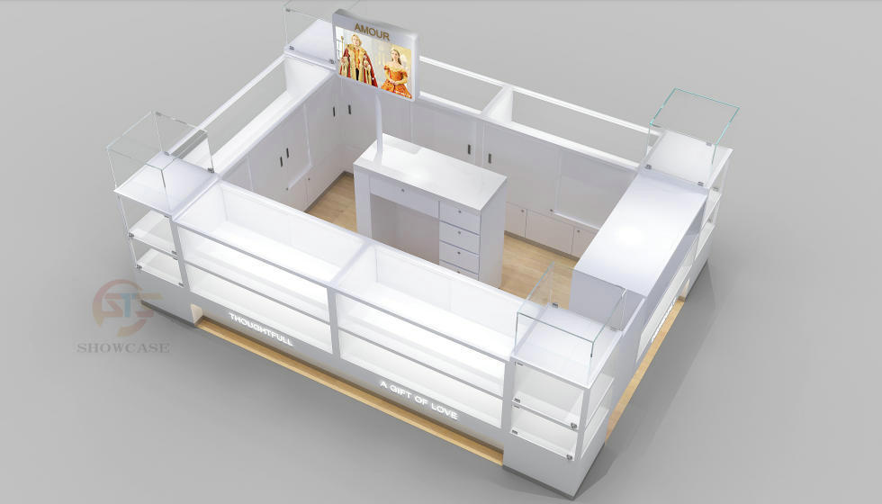 Custom White Wooden Jewelry Kiosk Mall Jewelry Display Showcase with LED Light & Glass Jewellery Cabinet,Bestyledisplay,Custom White Wooden Jewelry Kiosk Mall Jewelry Display Showcase with LED Light & Glass Jewellery Cabinet